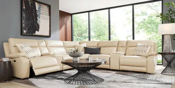 Delaney Point Beige Leather 10 Pc Power Reclining Sectional Living Room