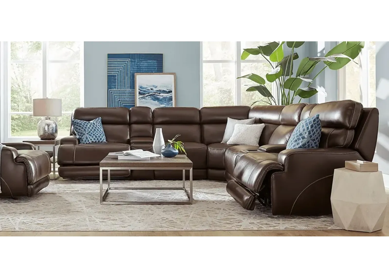 Parker Point Dark Brown Leather 10 Pc Triple Power Reclining Sectional Living Room