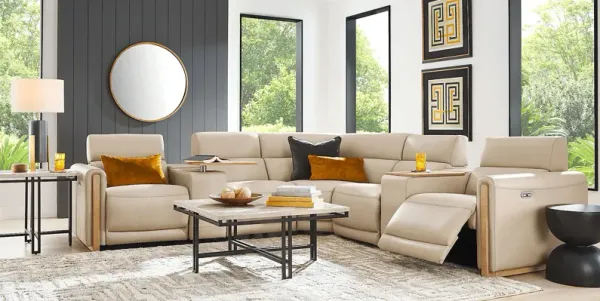 Stefano Taupe Leather 10 Pc Dual Power Reclining Sectional Living Room