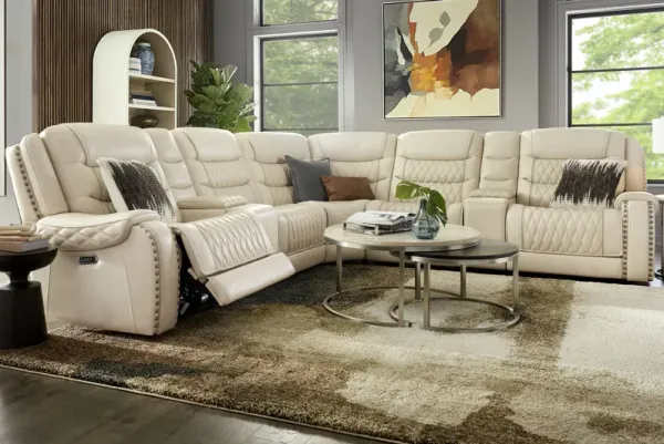 Marquee Cream 10 Pc Leather Triple Power Reclining Sectional Living Room