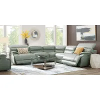 Rossini Mint Leather 8 Pc Dual Power Reclining Sectional Living Room