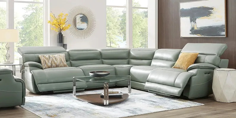 Rossini Mint Leather 8 Pc Dual Power Reclining Sectional Living Room