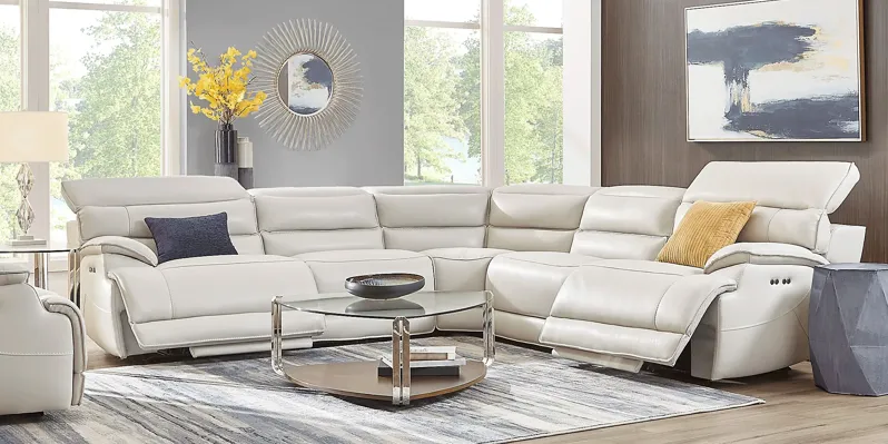 Rossini Light Gray Leather 8 Pc Dual Power Reclining Sectional Living Room