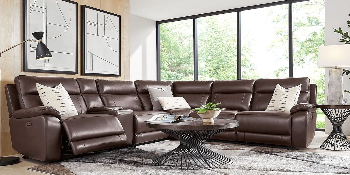 Delaney Point Brown Leather 6 Pc Power Reclining Sectional