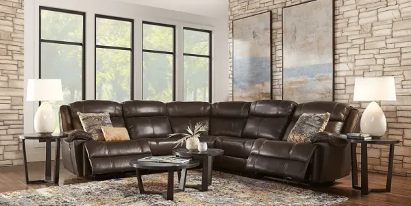 West Valley Brown 5 Pc Leather Power Reclining Sectional