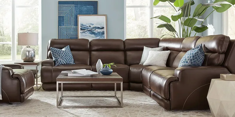 Parker Point Dark Brown Leather 8 Pc Triple Power Reclining Sectional Living Room