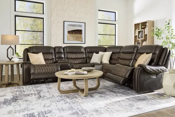 Marquee Brown 9 Pc Leather Triple Power Reclining Sectional Living Room