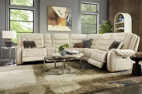 Marquee Cream 9 Pc Leather Triple Power Reclining Sectional Living Room
