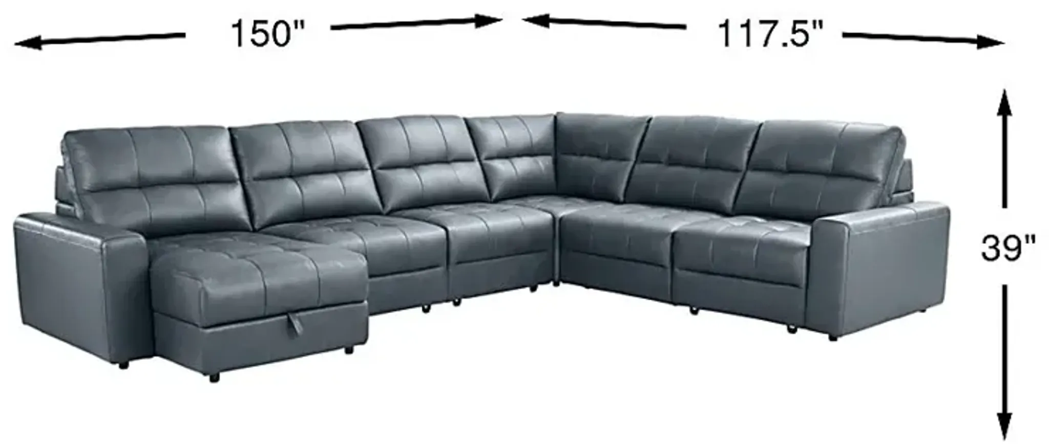Meriwether Slate Blue Leather 6 Pc Power Slider Sectional Rooms To Go ...
