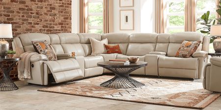 West Valley Beige 7 Pc Leather Power Reclining Sectional