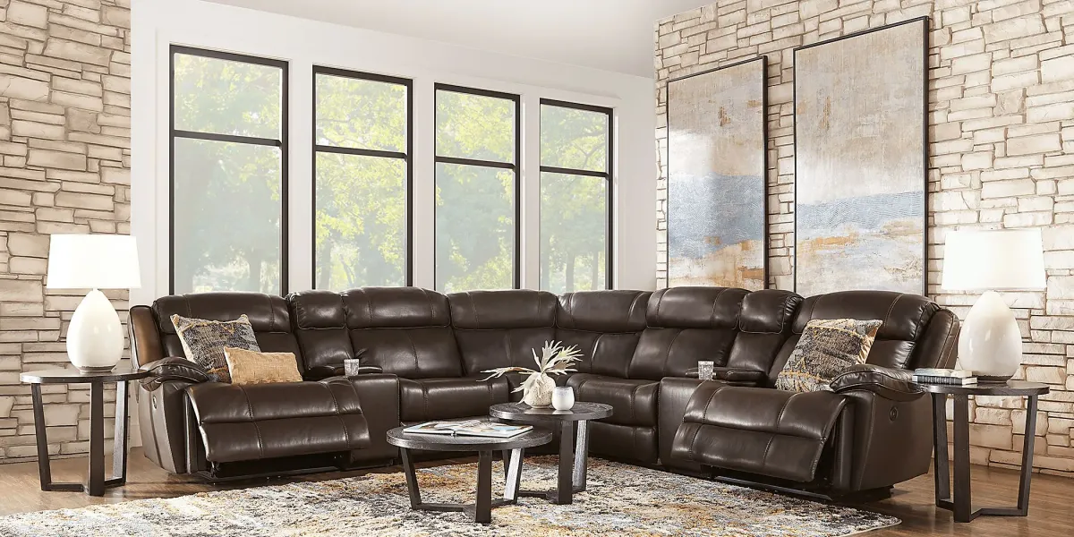 West Valley Brown 7 Pc Leather Power Reclining Sectional