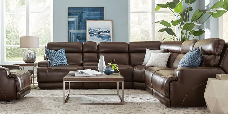 Parker Point Dark Brown Leather 9 Pc Triple Power Reclining Sectional Living Room