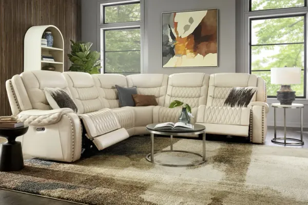 Marquee Cream 8 Pc Leather Triple Power Reclining Sectional Living Room