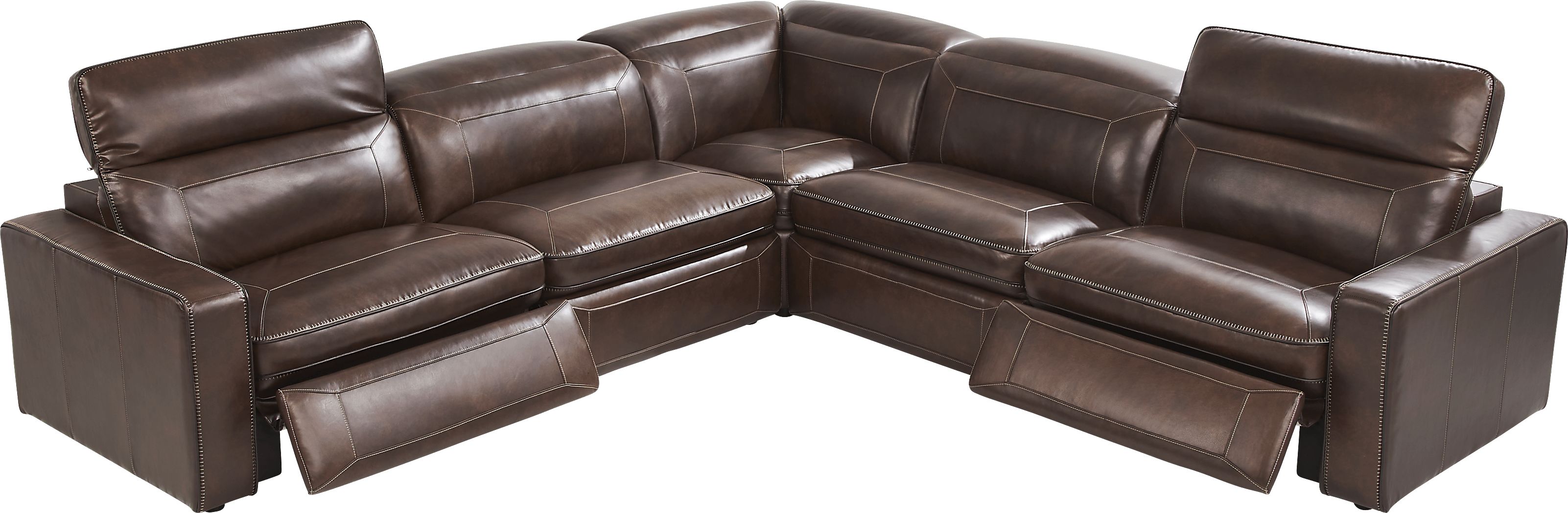 Terralinia Brown Leather 5 Pc Dual Power Reclining Sectional