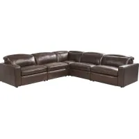 Terralinia Brown Leather 5 Pc Dual Power Reclining Sectional