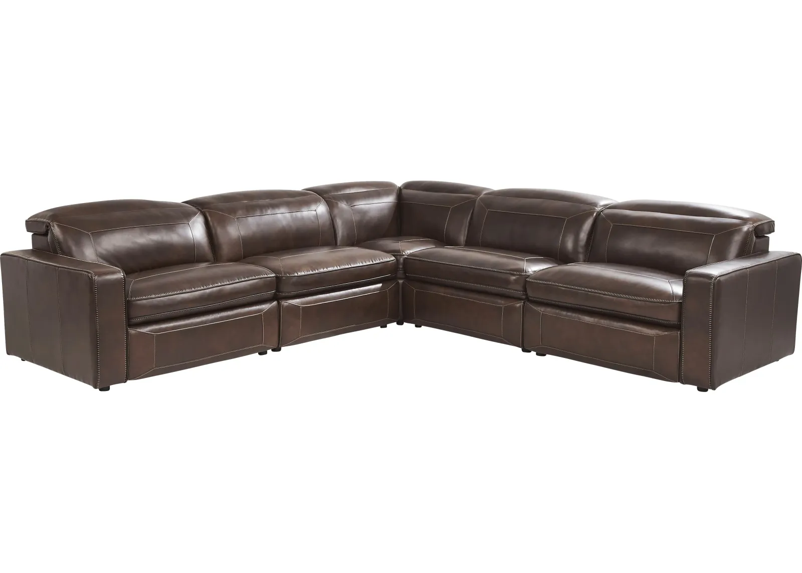 Terralinia Brown Leather 5 Pc Dual Power Reclining Sectional