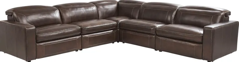 Terralinia Brown Leather 5 Pc Dual Power Reclining Sectional