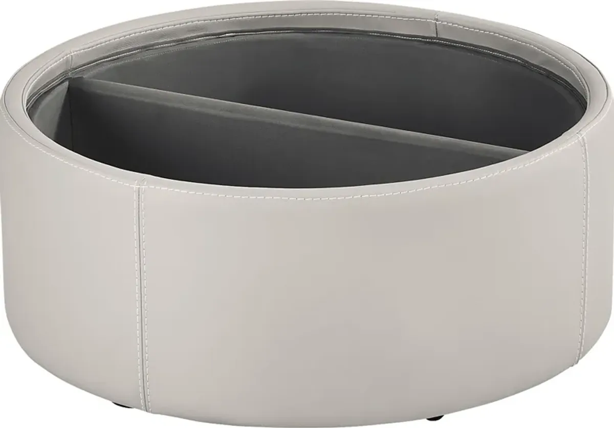 Alessio Light Gray Leather Cocktail Storage Ottoman