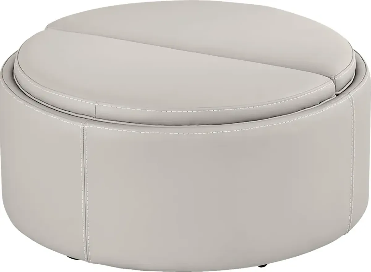 Alessio Light Gray Leather Cocktail Storage Ottoman