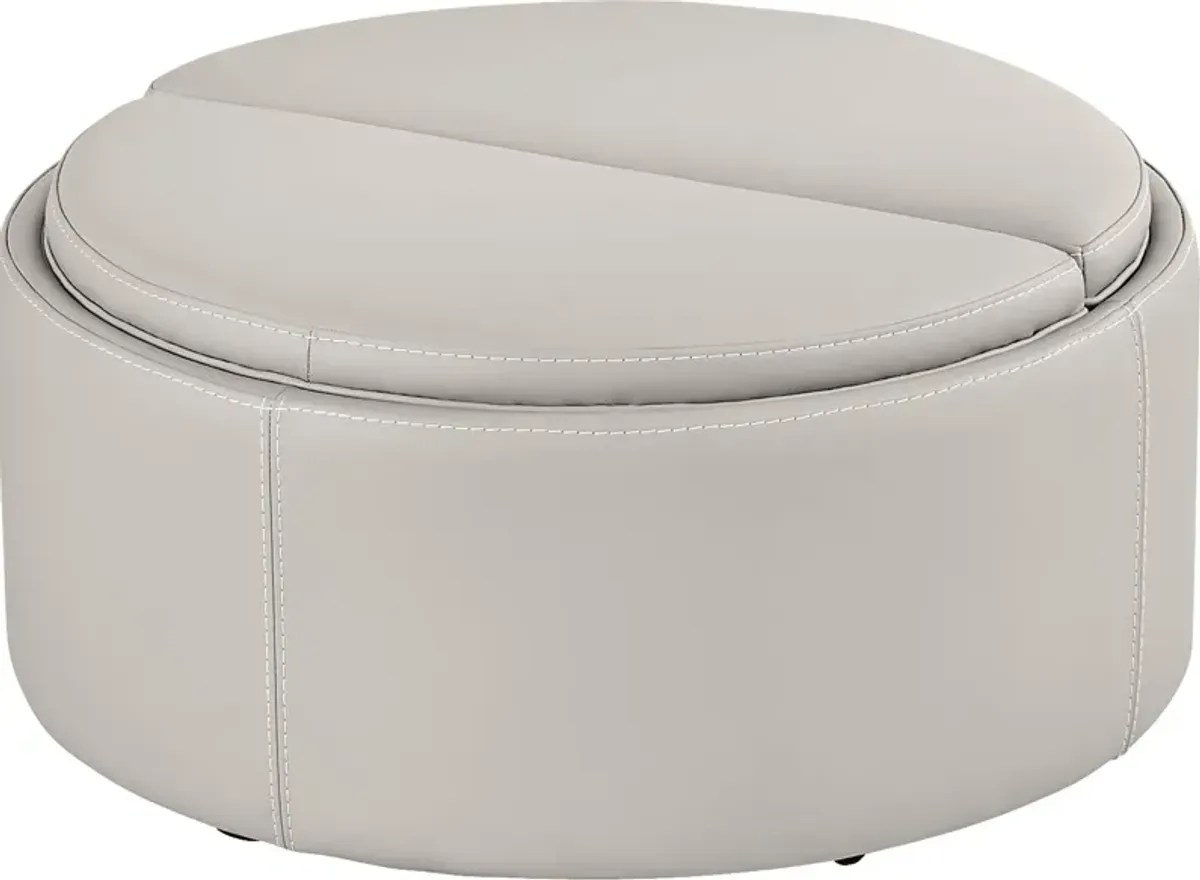 Alessio Light Gray Leather Cocktail Storage Ottoman