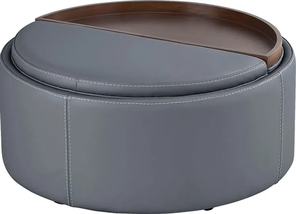 Alessio Navy Leather Cocktail Storage Ottoman