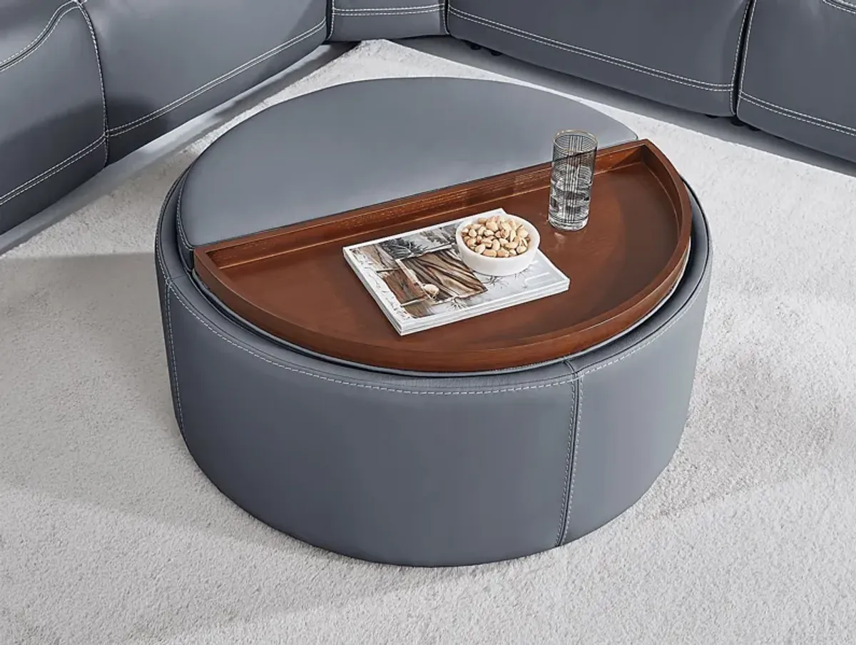 Alessio Navy Leather Cocktail Storage Ottoman