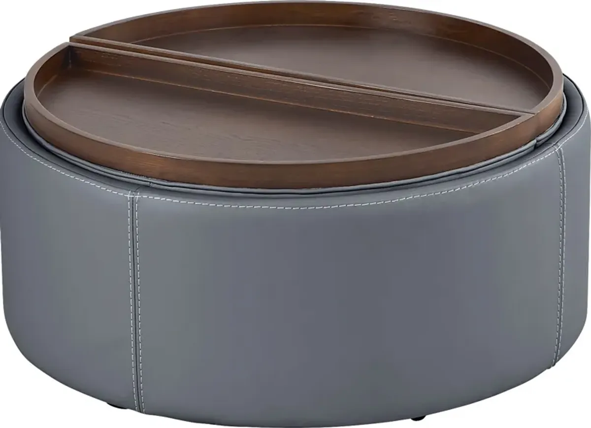 Alessio Navy Leather Cocktail Storage Ottoman