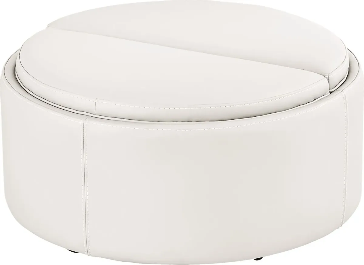 Alessio White Leather Cocktail Storage Ottoman