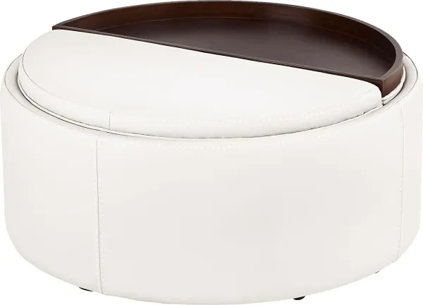 Alessio White Leather Cocktail Storage Ottoman