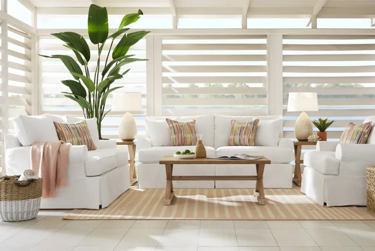 Beachside Walk White Denim Slipcover 8 Pc Living Room with Gel Foam Sleeper Sofa