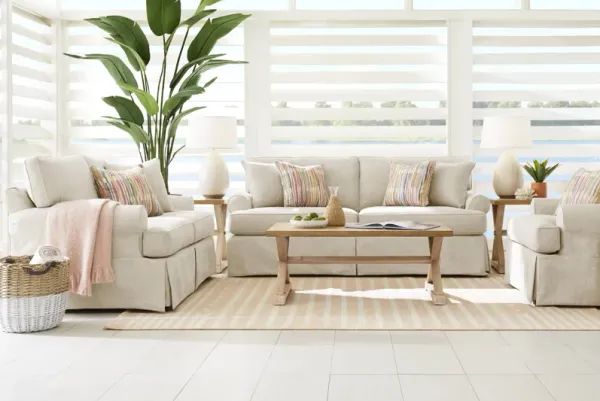 Beachside Walk Linen Textured Slipcover 8 Pc Living Room w/Gel Foam Sleeper Sofa