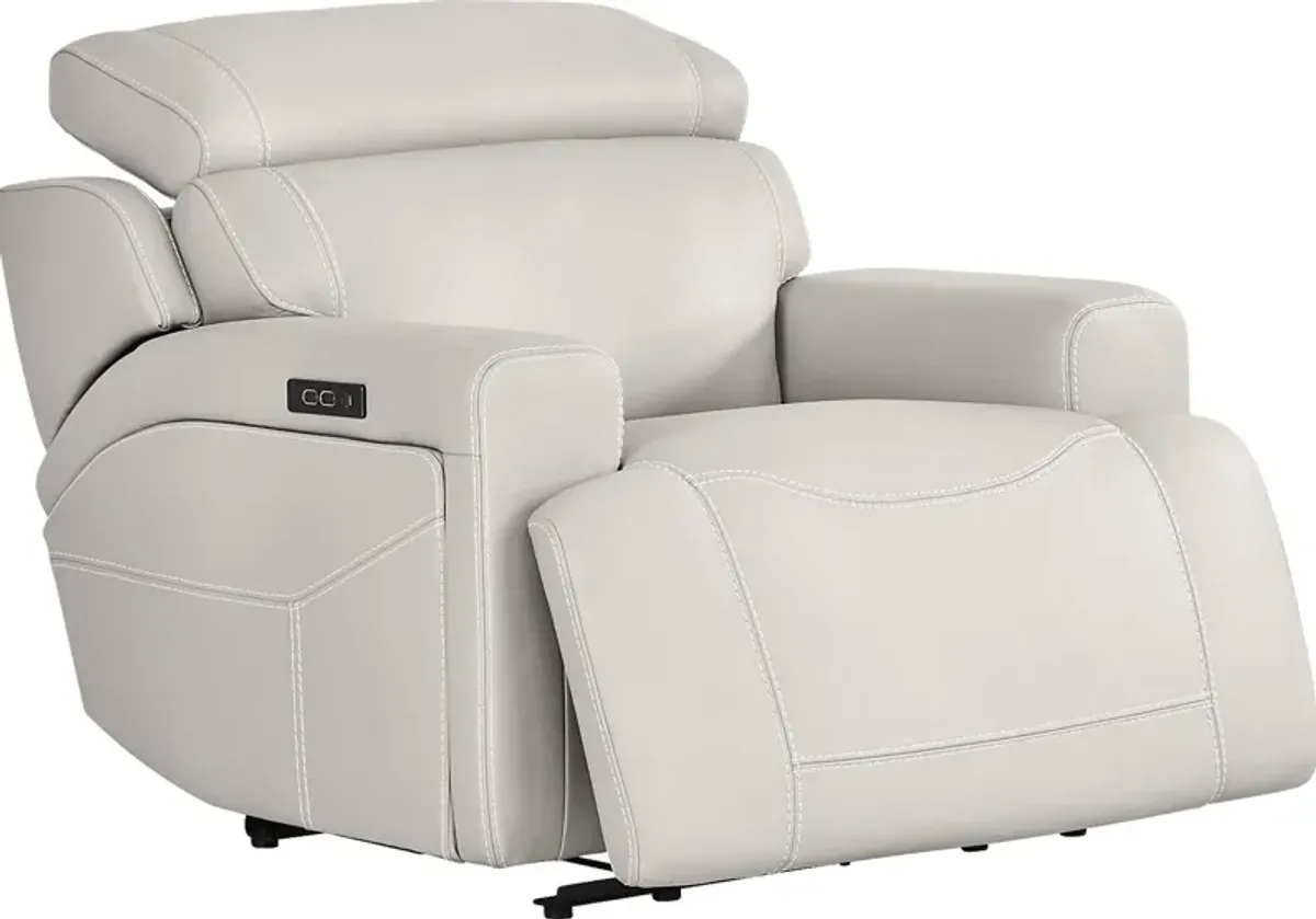 Alessio Light Gray Leather Dual Power Recliner