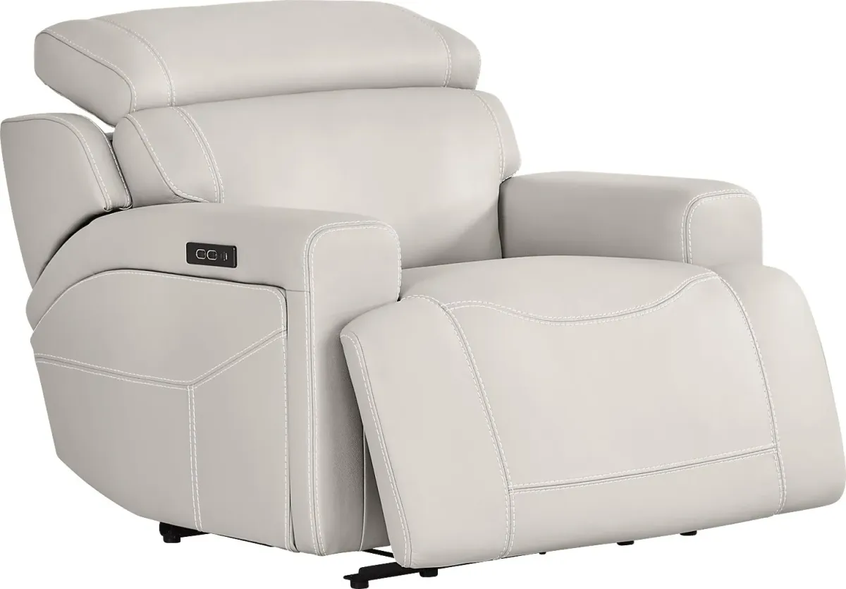 Alessio Light Gray Leather Dual Power Recliner