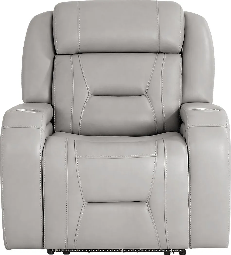 Brunswick Light Gray Leather Dual Power Recliner