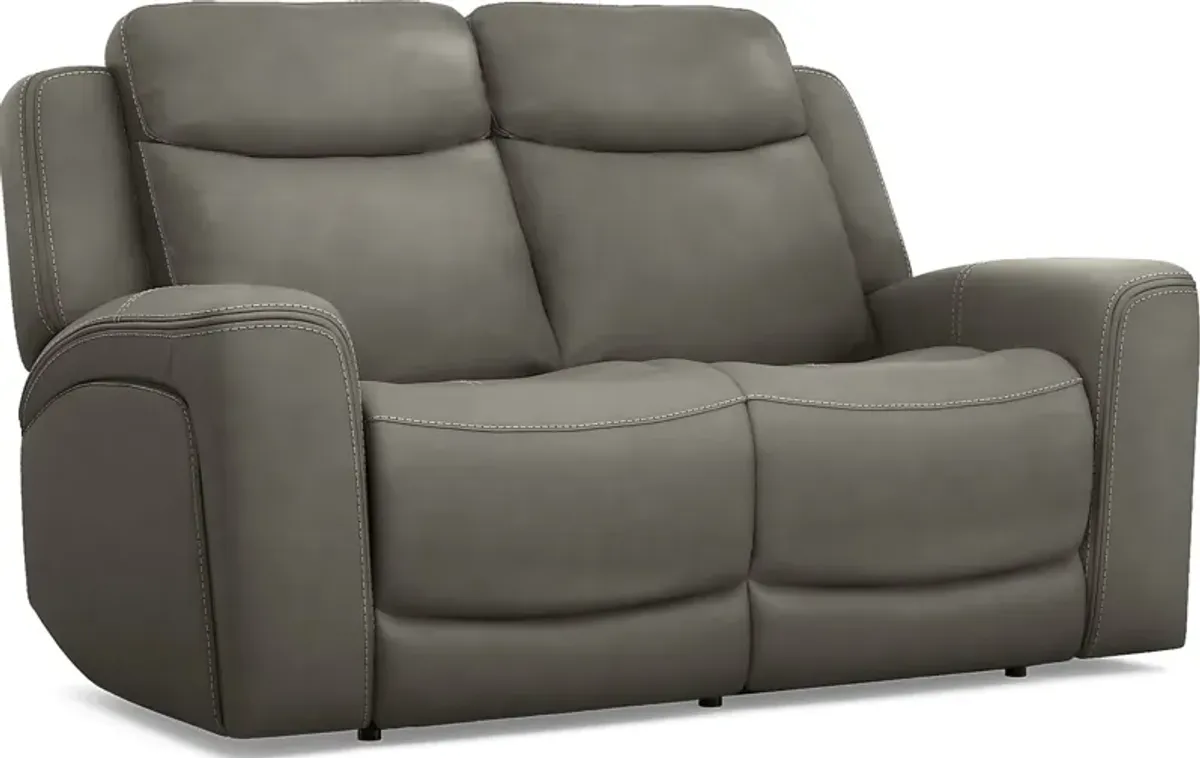 Davidson Dark Gray Leather 5 Pc Living Room with Dual Power Reclining Sofa