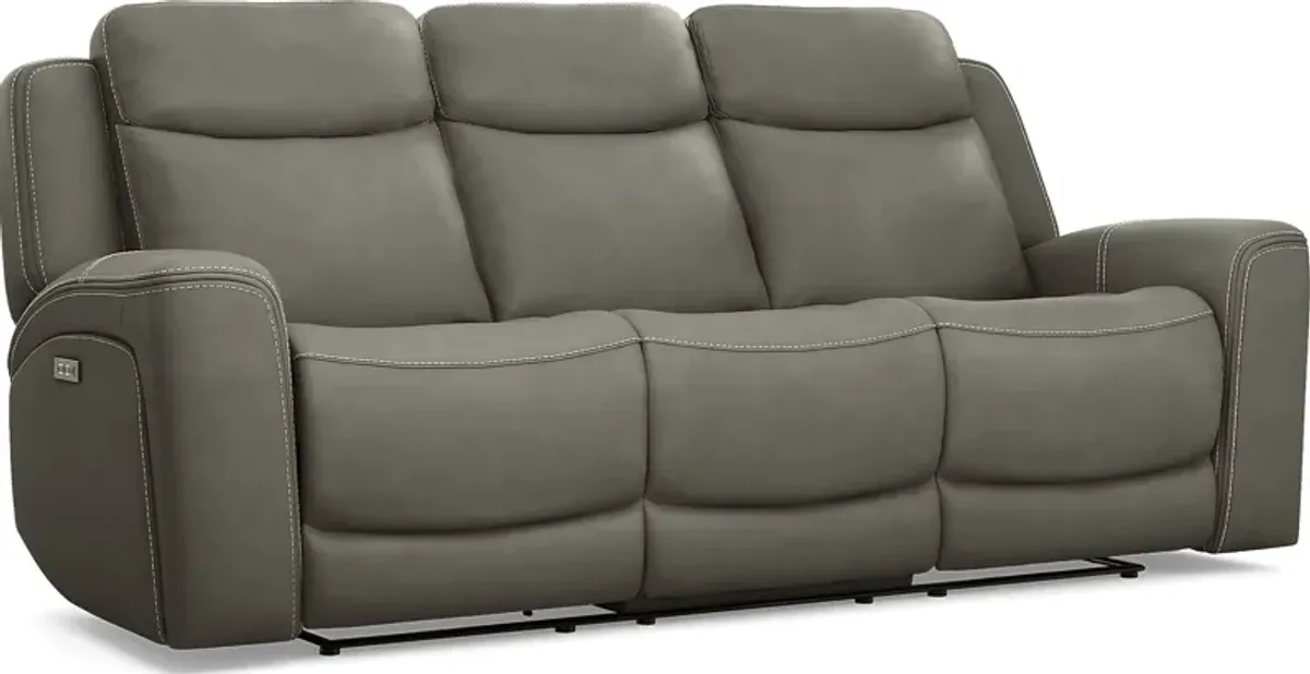 Davidson Dark Gray Leather 5 Pc Living Room with Dual Power Reclining Sofa