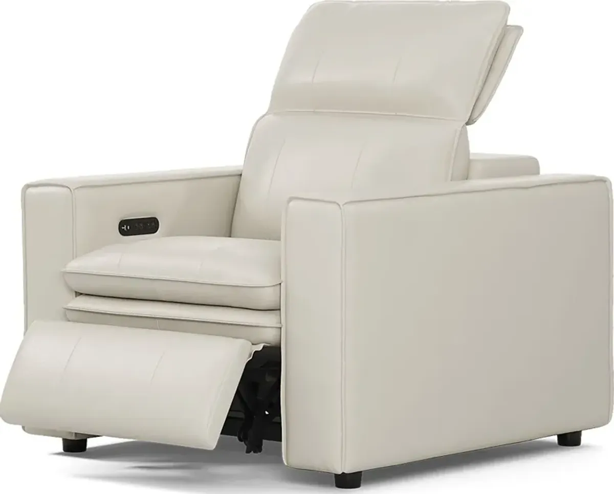 Santorini White Leather Dual Power Recliner