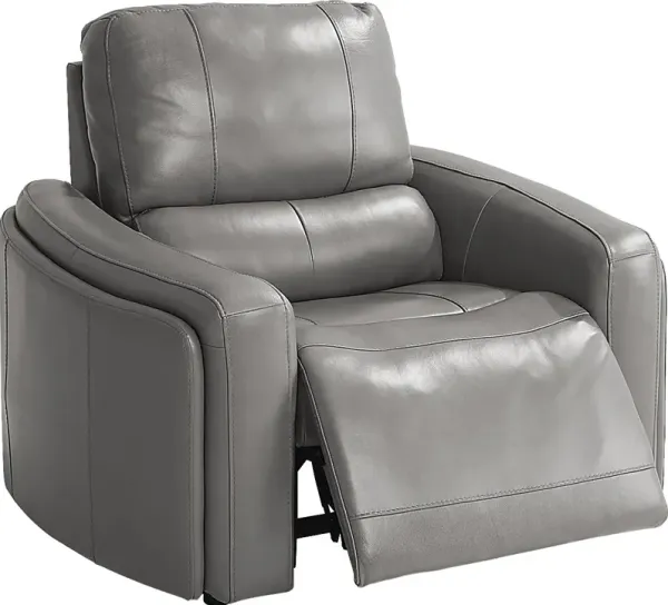 Cascade Way by Shaquille O'Neal Home Gray Leather Dual Power Recliner
