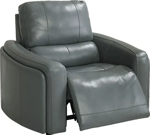 Cascade Way by Shaquille O'Neal Home Blue Leather Dual Power Recliner