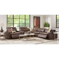 Terralinia Brown Leather 6 Pc Dual Power Reclining Sectional