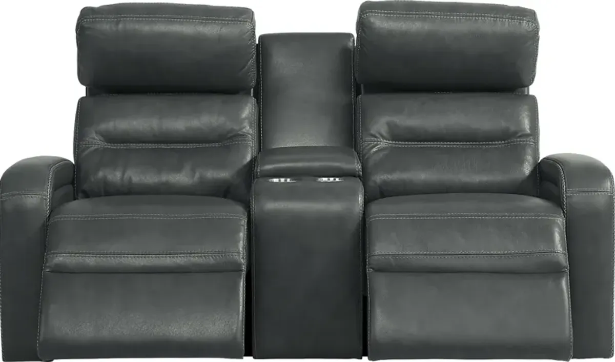 Sierra Madre Gray Leather Dual Power Reclining Console Loveseat