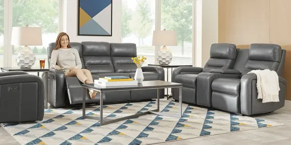 Horizon Ridge Black Leather Triple Power Reclining Console