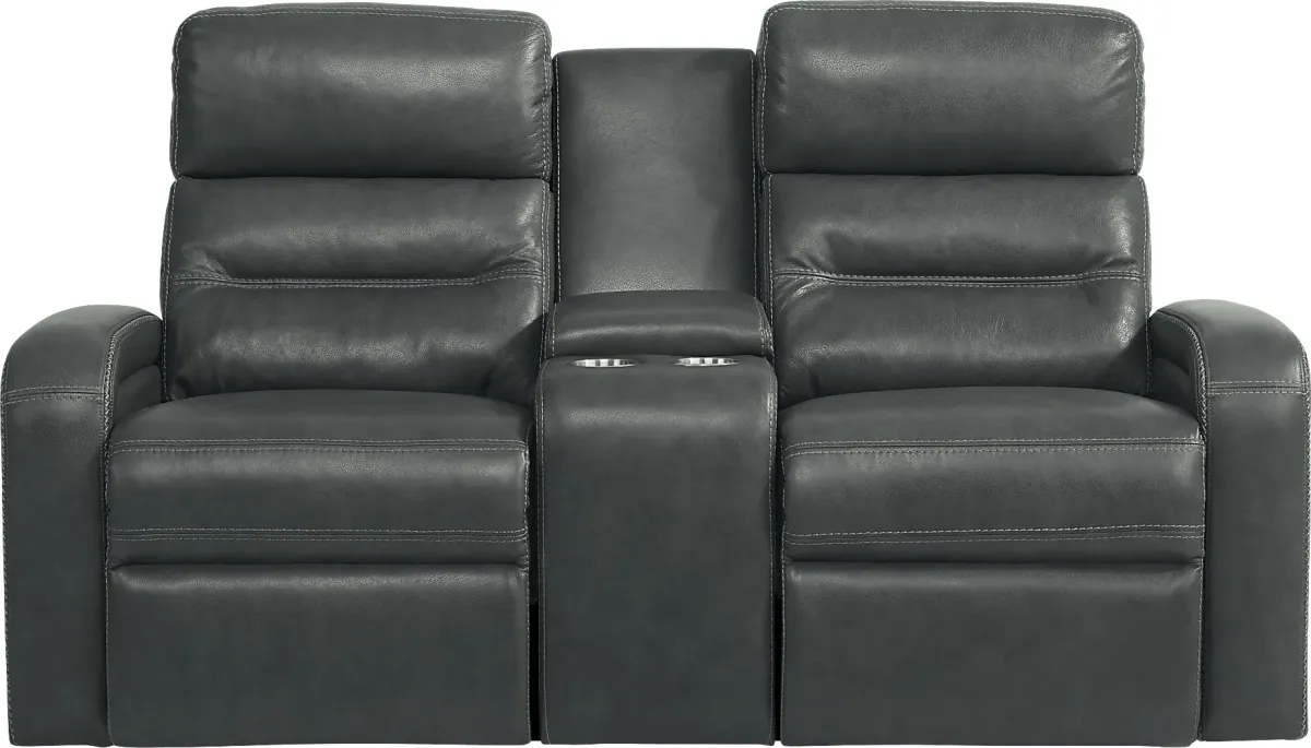Sierra Madre Gray Leather Dual Power Reclining Console Loveseat
