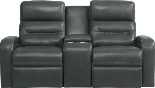 Sierra Madre Gray Leather Dual Power Reclining Console Loveseat