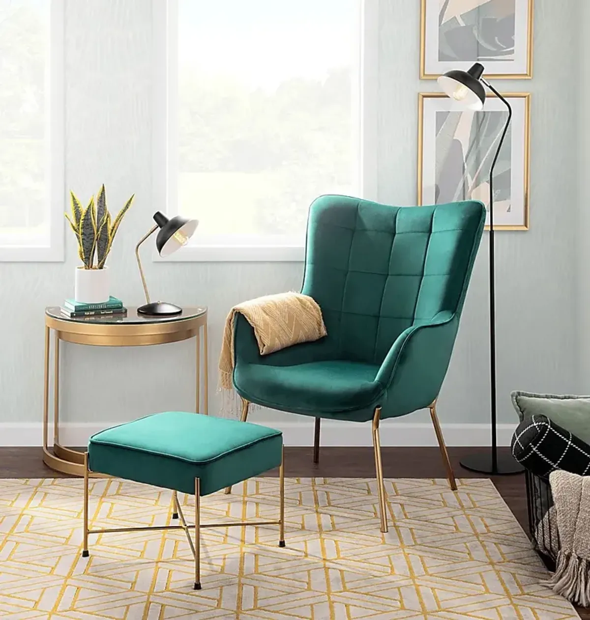 Desmare Green Accent Chair and Ottoman