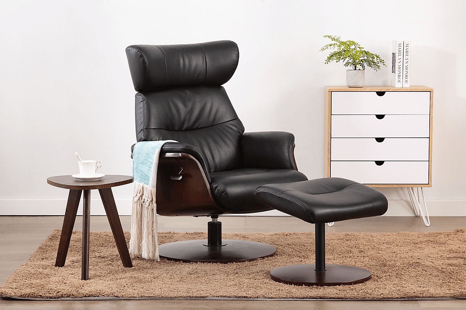 Shubrick Black Recliner and Ottoman