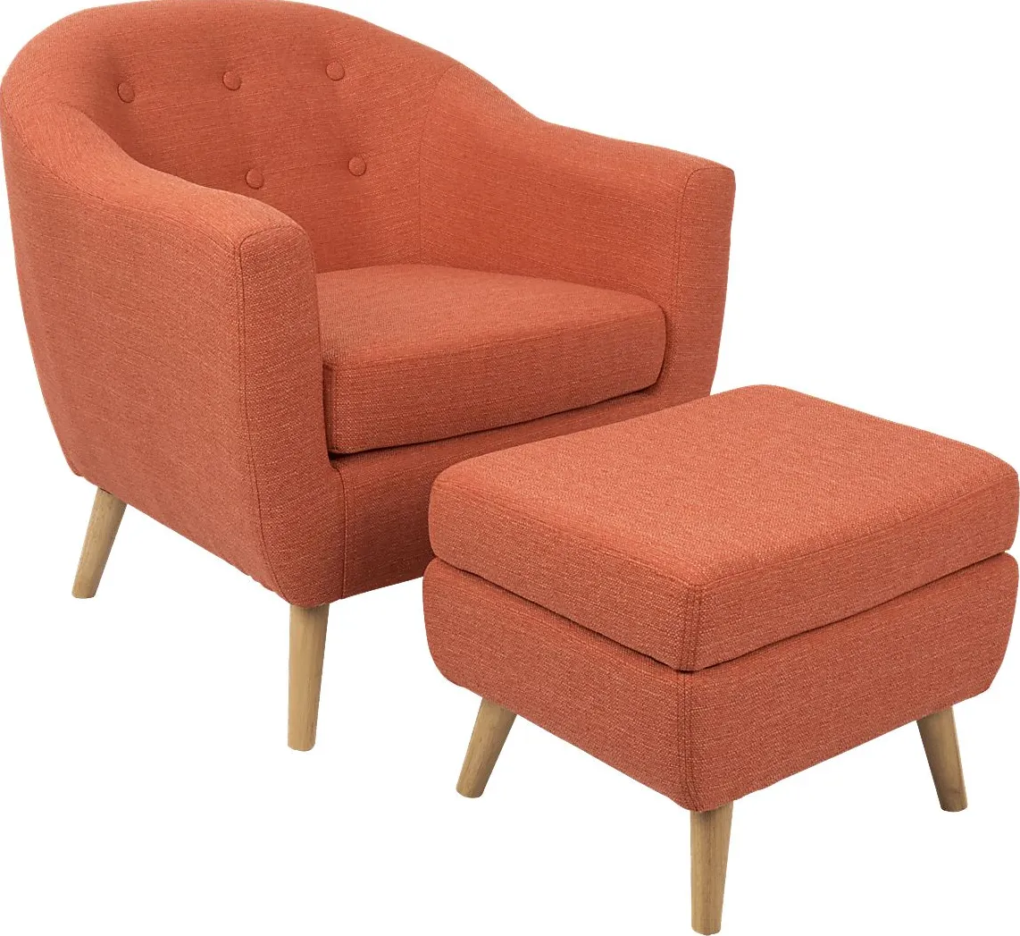 Rozelle Orange Accent Chair & Ottoman