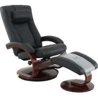 Oslo Collection Hamar Black Leather Recliner & Ottoman