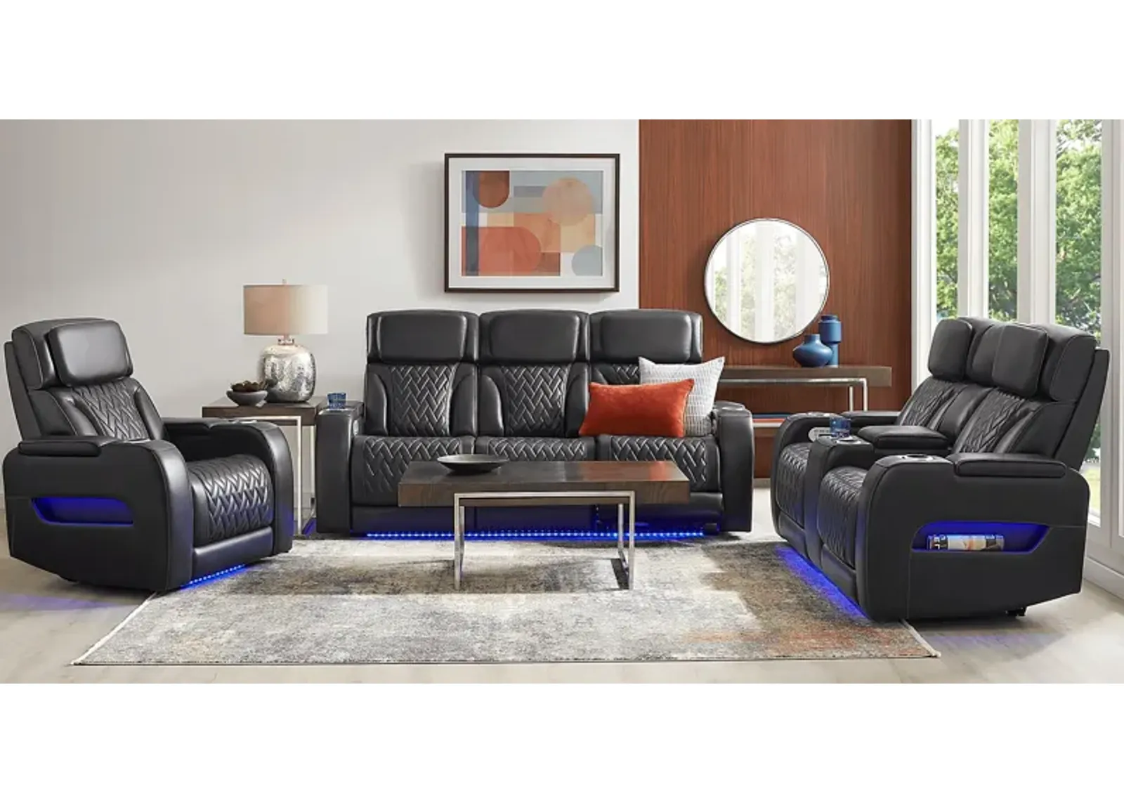 Port Royal Midnight Leather 2 Pc Triple Power Reclining Living Room