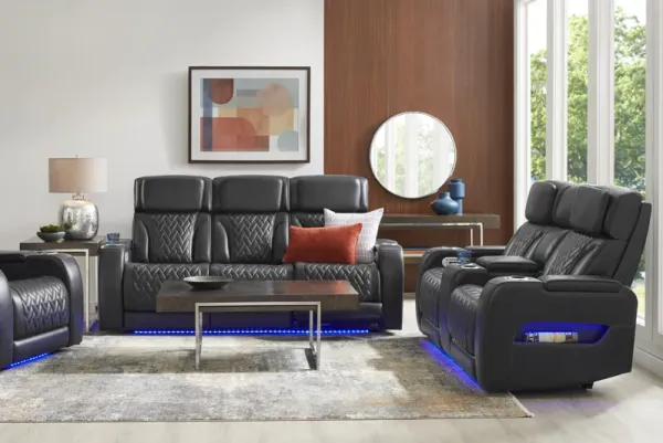 Port Royal Midnight Leather 2 Pc Triple Power Reclining Living Room